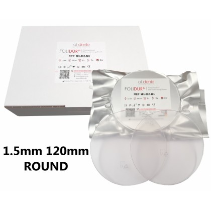 Aldente Folidur N Hard Splint / Aligner Material - 1.5mm (0.060”) - 120mm Round - Clear - Pack 10 (581-012-301/308)